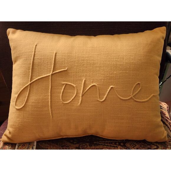 PILLOW-DEVI DESIGNS-Gold-"HOME" Embossed-17 in x 12 in-No Zipper-Throw Pillow - Picture 2 of 12